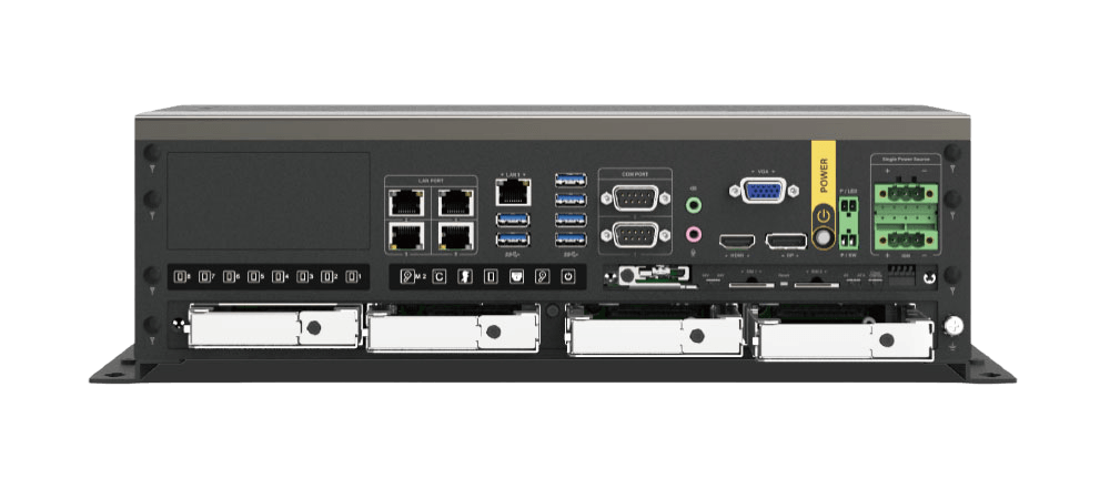 Painel traseiro do GP-3100 com portas LAN, USB e conectores de expansão