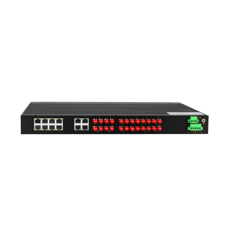 MISCOM6026 - 1x porta FX 100M + 24x portas RJ45 10/100M ou 2x portas FX 100M + 24x portas RJ45 10/100M Switch Ethernet industrial Gerenciável de Camada 2 Montado em Rack