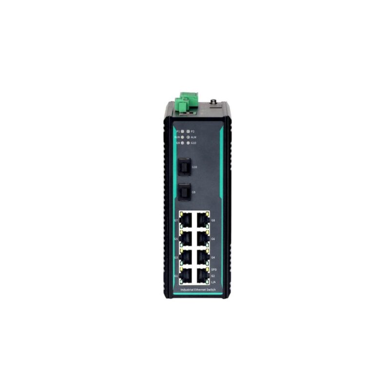 COM-ISGL2-10P-7210GBP-2GTS-8GT - Switch Ethernet Industrial Gerenciável Layer 2 - 10 portas, 8x10/100/1000Base-T(X) RJ45, 2x1000Base-X, Alimentação Dupla DC 12~48V, Trilho DIN