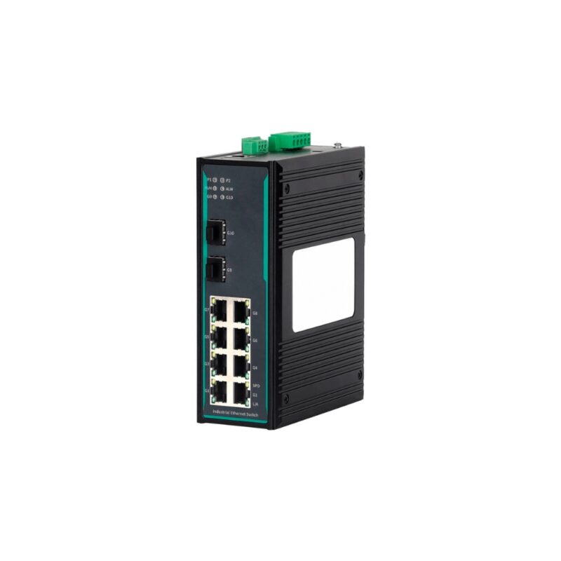 COM-ISGL2-10P-7210GBP-2GTS-8GT - Switch Ethernet Industrial Gerenciável Layer 2 - 10 portas, 8x10/100/1000Base-T(X) RJ45, 2x1000Base-X, Alimentação Dupla DC 12~48V, Trilho DIN