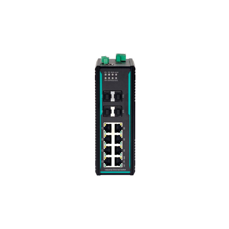 COM-ISGL2-12P-7212G-4GF-8GT-AD220 - Switch Ethernet Industrial Gerenciável Layer 2 - 12 Portas, 8x10/100/1000Base-T(x) RJ45, 4x1GBase-T SFP, Alimentação CA 85~264V/CC 110~370V, Trilho DIN