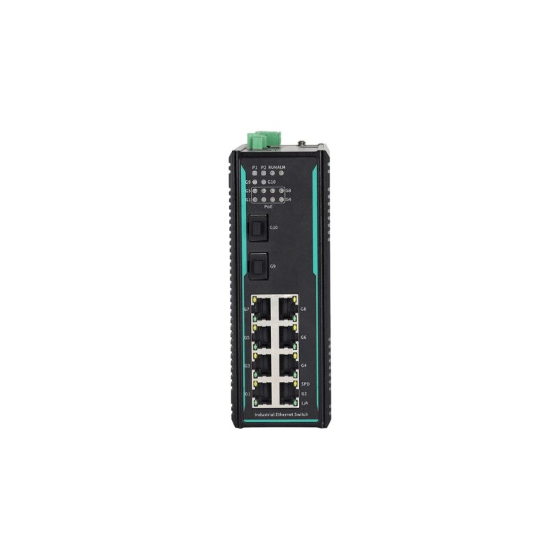 COM-ISGL2-7210GP-2GF-8GTPOE - Switch Ethernet Industrial Layer 2 POE, IP40, 10 portas, 8x10/100/1000Base-T(X), 2x1000Base-X 1G SFP, Alimentação Dual DC48~52V, Montagem Trilho DIN