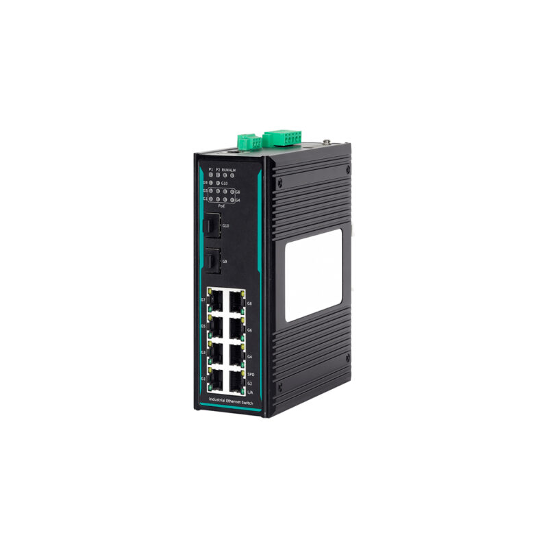 COM-ISGL2-7210GP-2GF-8GTPOE - Switch Ethernet Industrial Layer 2 POE, IP40, 10 portas, 8x10/100/1000Base-T(X), 2x1000Base-X 1G SFP, Alimentação Dual DC48~52V, Montagem Trilho DIN