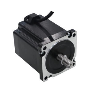 Motor de passo NEMA34 86AM65-14 com torque 6,5Nm, corrente de fase 6,0A, ângulo de passo 1,8°, flange 86mm, eixo 14mm, comprimento 98mm, resistência 0,47Ω, indutância 4,18mH e proteção IP40