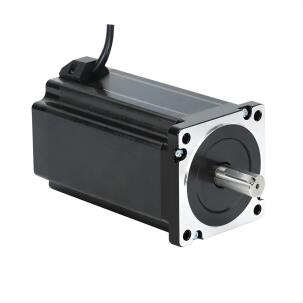 Motor de passo NEMA34 86AM120-14 com torque 12Nm, corrente de fase 6,0A, ângulo de passo 1,8°, flange 86mm, eixo 14mm, comprimento 155mm, peso 5,1kg, resistência 1,6Ω, indutância 8,3mH e proteção IP40