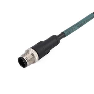 Cabo M12-P5A-MWA-1PV Decowell com conector macho reto M12 5 pinos Código A, extremidade aberta, blindagem completa, revestimento PVC, comprimento 1 metro e proteção IP67