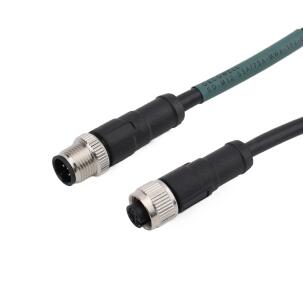 Cabo IO-Link M12-S5A/P5A-MWA-1PV-S Decowell com conector macho reto M12 5 pinos e conector fêmea reto M12 5 pinos Código A, blindagem completa, revestimento PVC, comprimento 1 metro e proteção IP67
