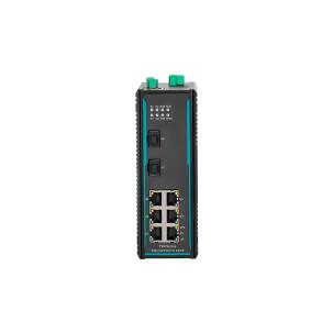 Switch Ethernet industrial COM-ISNGL2-208 Layer 2 com 8 portas RJ45 10/100Mbps, fonte redundante DC24V alimentação 9-24V, proteção IP40 e montagem trilho DIN para automação industrial e redes SCADA