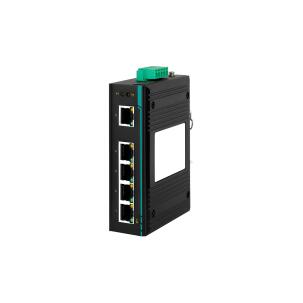 Switch Ethernet industrial não gerenciável COM-ISNGL2-5P-2205 com 5 portas 10/100Mbps, instalação plug-and-play, resistência a vibrações e interferências eletromagnéticas para automação industrial e redes críticas