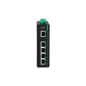 Switch Ethernet industrial não gerenciável COM-ISNGL2-5P-2205 com 5 portas 10/100Mbps, instalação plug-and-play, resistência a vibrações e interferências eletromagnéticas para automação industrial e redes críticas