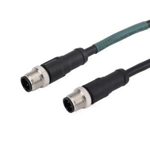 Cabo Ethernet/IP M12-P4D/P4D-MWA-5PV-S Decowell com conectores macho retos M12 5 pinos Código D nas duas extremidades, blindagem completa, revestimento PVC, comprimento 5 metros e proteção IP67