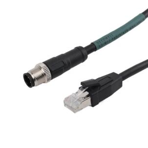 Cabo Ethernet/IP M12-P4D/RJ45M-MWA-5PV-S Decowell com conector macho reto M12 5 pinos Código D em uma extremidade e RJ45 na outra, blindagem completa, revestimento PVC, comprimento 5 metros e proteção IP67