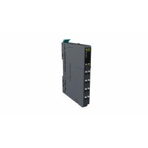 Módulo de expansão RB-5054 Decowell com 4 saídas analógicas configuráveis 16 bits, faixas 0-5V, 0-10V, ±5V e ±10V, terminais push-in, largura 12mm, fixação em trilho DIN e proteção IP20