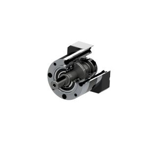 Redutor planetário carcaça 70mm com razão de redução 1:5, torque nominal 45Nm, velocidade 3000RPM, eixo entrada 14mm, eixo saída 17mm, eficiência 97%, força radial 480N e axial 600N