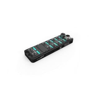 Módulo remoto escravo EtherCAT SDEC-8IOL-M12-00 Decowell com 8 entradas IO-Link PNP, conectores fêmea M12 5 pinos para IO-Link, 2 conectores M12 4 pinos para EtherCAT, fixação por parafuso e proteção IP67