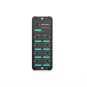 Módulo remoto escravo IO-Link SDIOL-8811-M12 Decowell com 8 entradas e 8 saídas digitais PNP 2A, 8 conectores fêmea M12 5 pinos e 1 conector macho M12 4 pinos para IO-Link, fixação por parafuso e proteção IP67