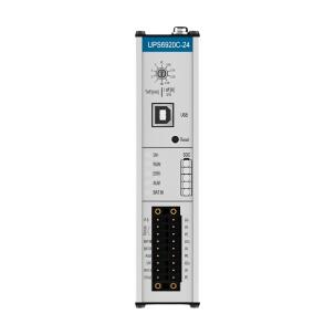 Fonte nobreak industrial Portwell UPS-24DC com entrada 24VDC, saída 24VDC, potência de 120W, supercapacitor, comunicação USB com Modbus RTU e montagem em trilho DIN para automação industrial e Box PCs.
