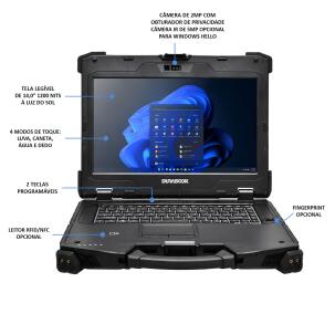 Notebook Industrial Fully Rugged NB-Z14L-U7155UPW11P Durabook Z14I com Intel Core Ultra 7 155U, tela touch 14”, 32GB DDR5, SSD NVMe 512GB, IP66, Wi-Fi 7, Bluetooth 5.4 e Windows 11 Pro.
